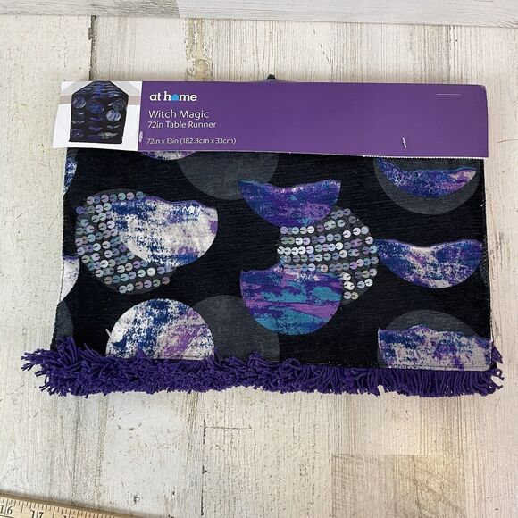 New- Witch Magic Moon Halloween Table Runner Purple Black Blue Celestial 72x13 - Picture 1 of 7